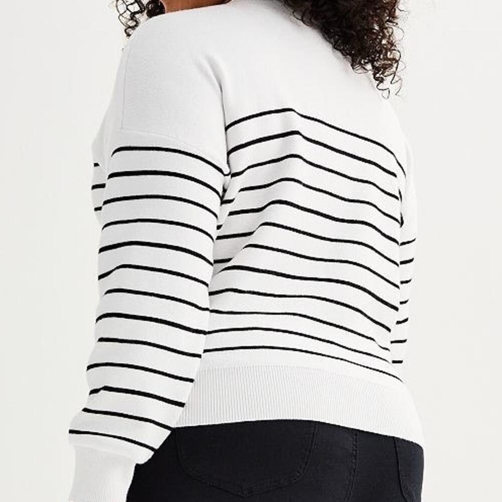 Draper James RSVP Button Front White Black Striped Preppy Coastal Cardigan 3X - Picture 4 of 12